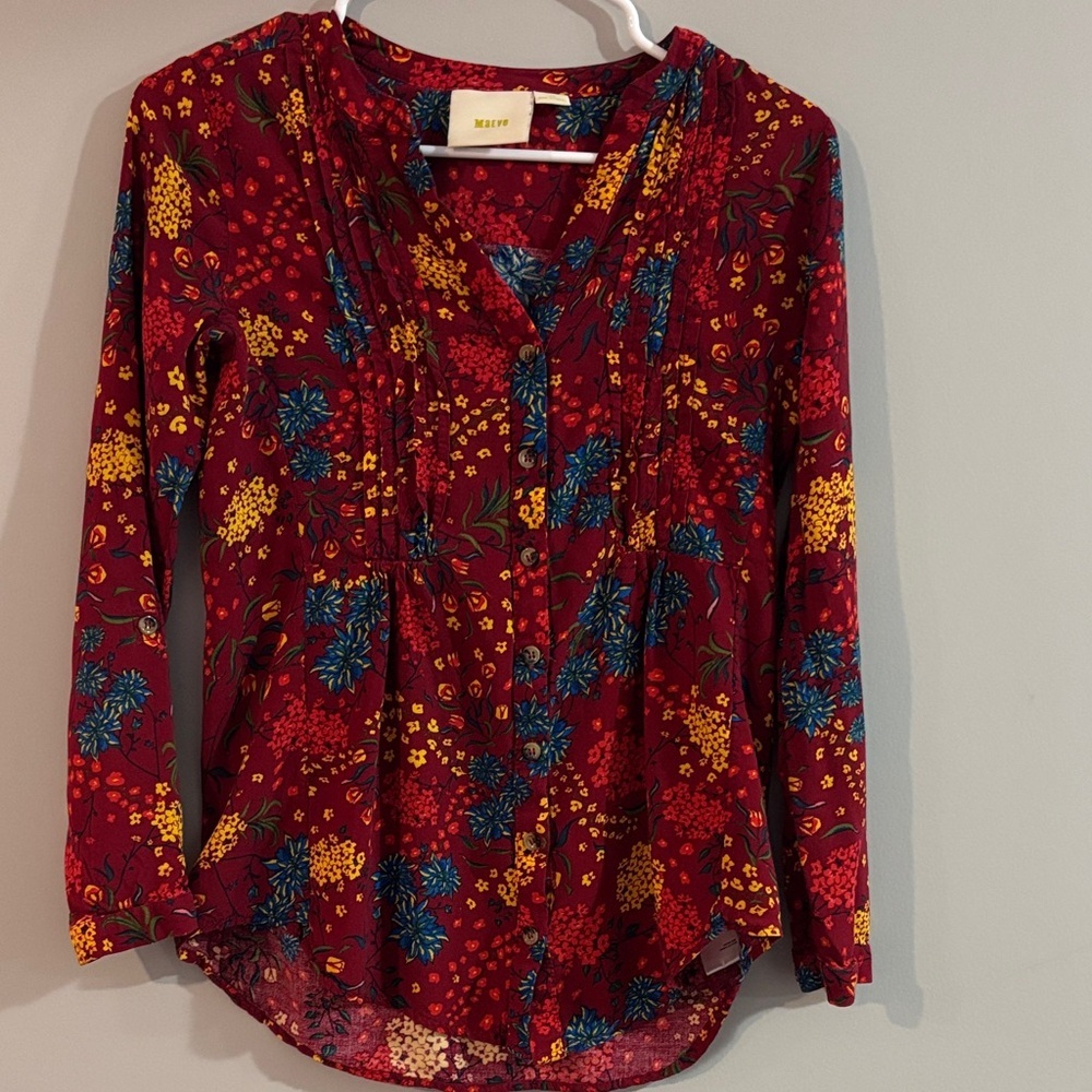 Maeve Vibrant Floral Blouse in Red with Yellow and Blue